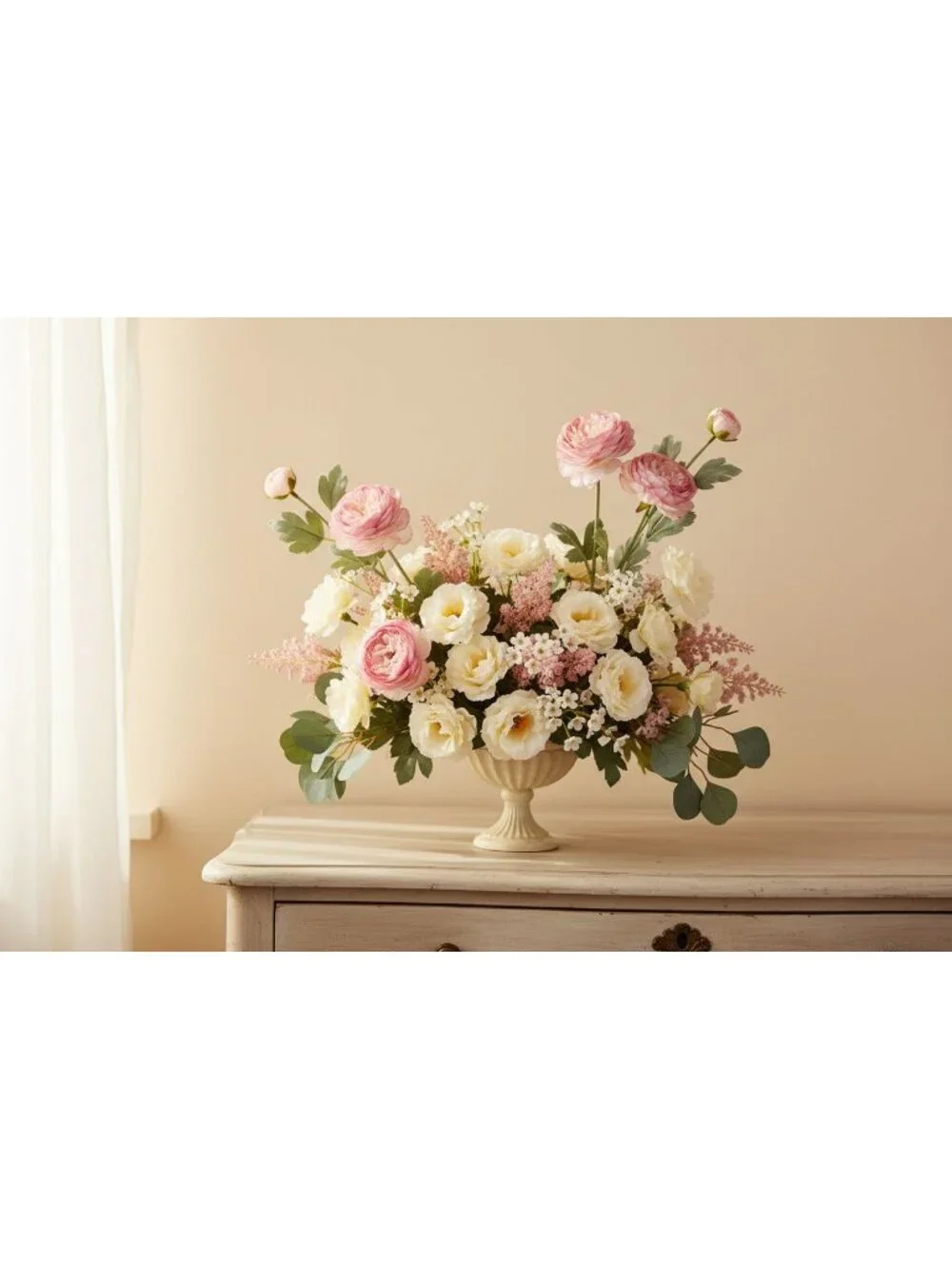 Blush Pink Artificial Ranunculus Peony Style Stems, Set of 2, 20 Inch Silk Flowe